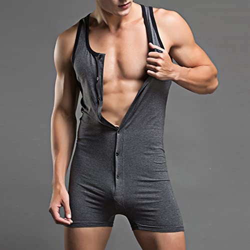 JEShifangjiusu Men'S Henley One Piece Bodysuit Sexy Stretchy Cotton Jumpsuit Pajamas Slim Layers Singlet Leotard Underwear4