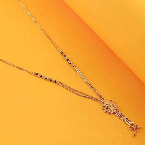 Brado Jewellery Traditional Necklace Pendant Gold Plated Hand Meena 30inch Long and 18inch short Combo Of 2 Mangalsutra/Tanmaniya/nallapusalu/Black Beads For Women and Girls, 30 inch, Metal, American