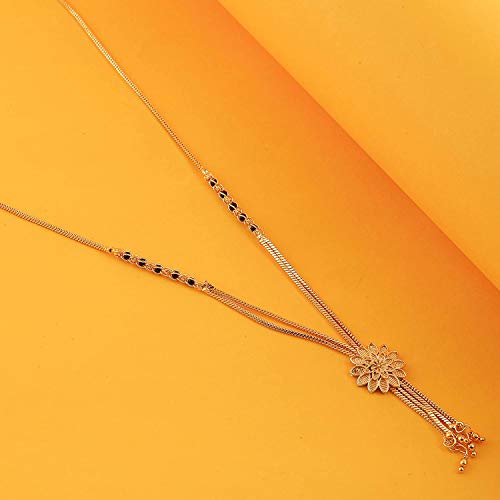 Brado Jewellery Traditional Necklace Pendant Gold Plated Hand Meena 30inch Long and 18inch short Combo Of 2 Mangalsutra/Tanmaniya/nallapusalu/Black Beads For Women and Girls, 30 inch, Metal, American