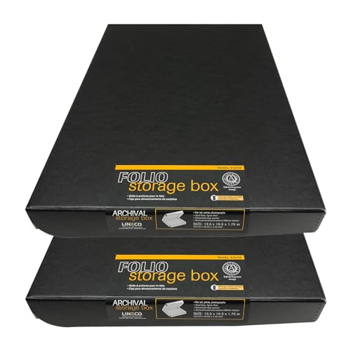 Lineco - Lineco Folio Storage Box, Clamshell Design with Metal Edge. 13.5x19.5x1.75 Inches, Archival Boxboard, Preserve Photos, Cards, Magazines, Documents, Art, Ephemera, Family Records, Black, Pack of 2