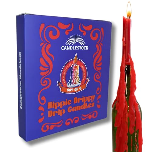 Candlestock Hippie Drippy Drip Candles - Pack of 6 Dripping Tapers - Wine Bottle Melting Candles (Multi Pack (Red, Yellow, Blue, Turquoise, Purple, Pink))