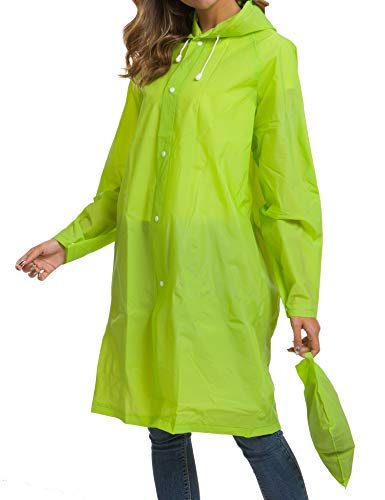 Besshopie BH0203BS0006_G_M Clear Eva Raincoat Women Waterproof Rain Ponchos Long Packable Lightweight Hooded Raincoat Travel Fishing Hiking Daily Use Green M thumb #2