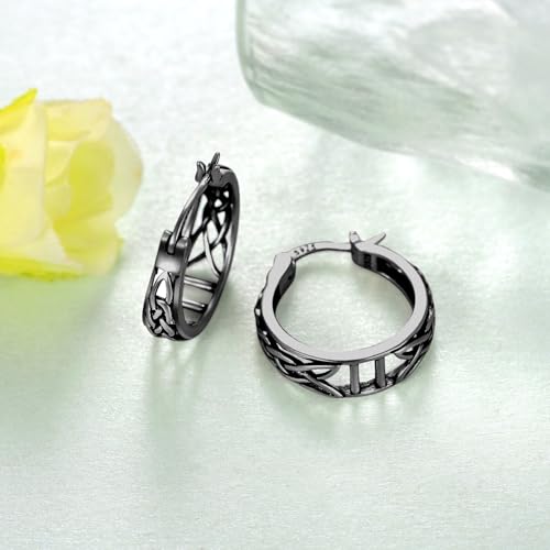 SVODEA Celtic Earrings 925 Sterling Silver Black Celtic Knot Hoop Earrings Irish Jewelry Gifts for Women by SVODEA - Used condition - Image 3