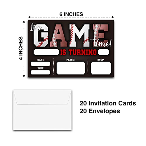Image of DETIHO 4 inch x 6 inch Football and Baseball Theme Birthday Party Invitation Cards With Envelopes - It's Game Time - All Star Sports Invitation - 20 Sets - E01