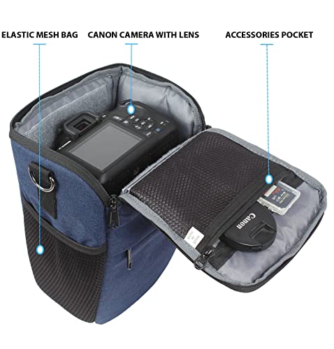 Image of Polyester D2 DSLR Camera Bag, Camera Case with Adjustable Shoulder Strap, Compatible for Nikon, Canon, Sony Cameras - Waterproof - Anti Shock (Blue-Grey Interior)