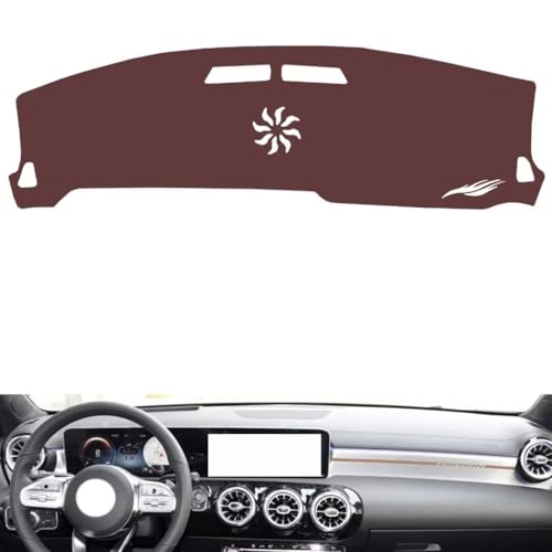 Leather Dash Board Cover mat Compatible with Mercedes EQA (NO HUD ，Anti-Glare and dust Protector(Brown)