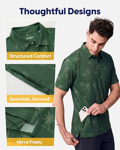 maamgic Men's UPF50+ Printed Golf Polo