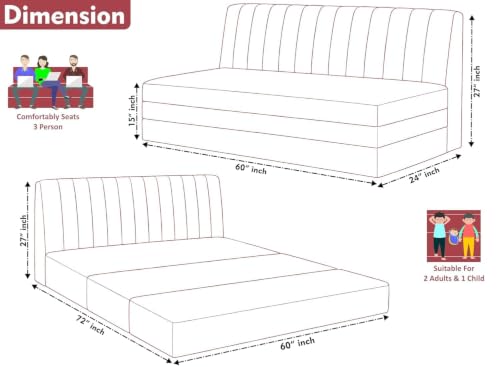 Image of Deco Studio Three Seater Convertible Floor Sofa Bed Modern Velvet Fabric Folding Couch for Living Room, Guest Room & Small Spaces - Red Color