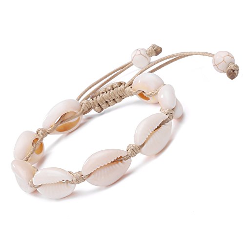 Natural Cowrie Bead Shell Bracelet Hawaiian Jamaican Style Adjustable Beach Surfer Jewelry Macrame Bracelets for Women Girls