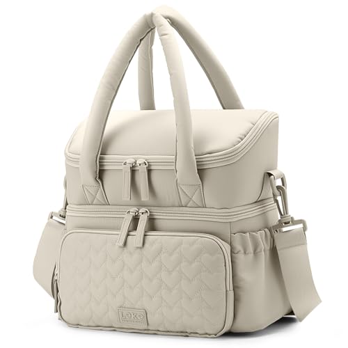 Lekespring Double Deck Lunch Bag for Women, Beige-L