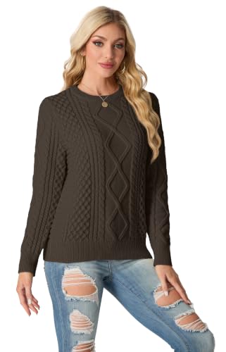 Image of GRECERELLE 2026 Womens Fall Winter Long Sleeve Casual Pullover Sweater Tops | Crewneck, Cable Knit, Chunky, Vintage Style, Anti-static(XS-2XL)