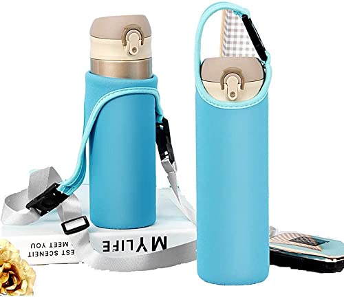 水筒カバー 保温保冷 ボトルホルダー ステンレス水筒ケース サーモス使用可能 携帯式 ショルダーストラップ付 斜めがけ 手提げ 登山 アウトドア こどもクッション 保護 おしゃれ,ブルー