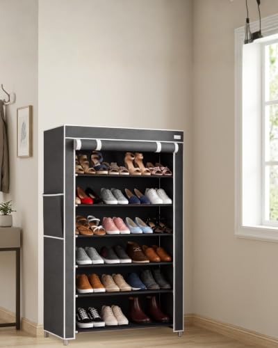 Image of 6 Layer Shoe Rack Plastic with Grey Cover | Multipurpose Plastic Shoe Rack for Home | Space Saving Foldable Shoe Stand | Storage Rack for Home, Bedroom & Entryway.