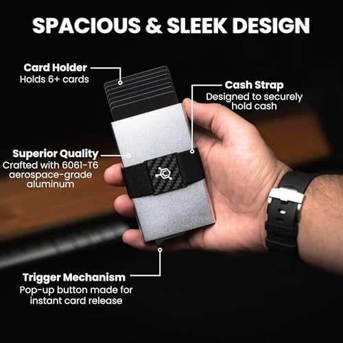 Image of CODE 118 Wallet for Men - Slim Minimalist Aluminum Smart Wallet with RFID Blocking - Compact cash and Credit card holder with Pop Up Ejector (Classic, Metallic Silver)