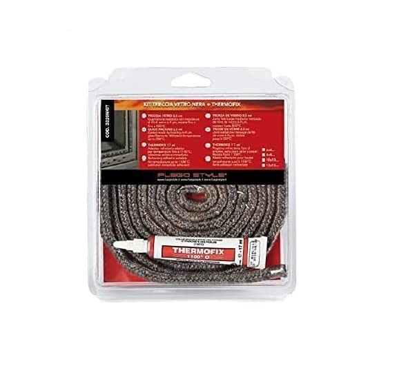Kit professionale composto da treccia per stufe e caminetti, resistenti ad alte temperature KIT ARTICA + COLLA THERMOFIX grigio duro DIAM. 6/8/10/12 (Diam. 12)