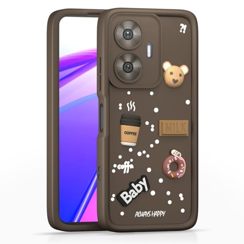 Image of Bintage Ball Bear| Donut| Milk Cake| Baby| Coffee Rubber Case Full Body & Camera Protection Back Cover Compatible for Realme C55 5G - Brown