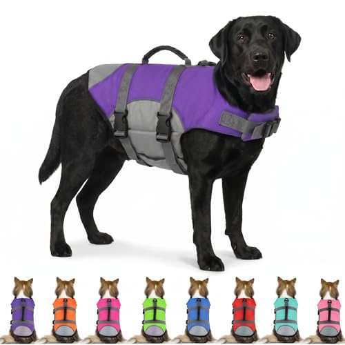 Mklhgty Dog Life Jacket, Adjustable Reflective Dog Vest with Rescue Handle for Swimming & Boating, Ripstop Pet Safety Life Preserver for Small, Medium & Large Dogs