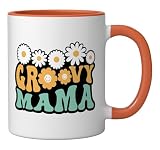 Groovy Mama Funny Motherhood Retro Hippie 60s 70s Mom Ceramic Mug, Orange/White