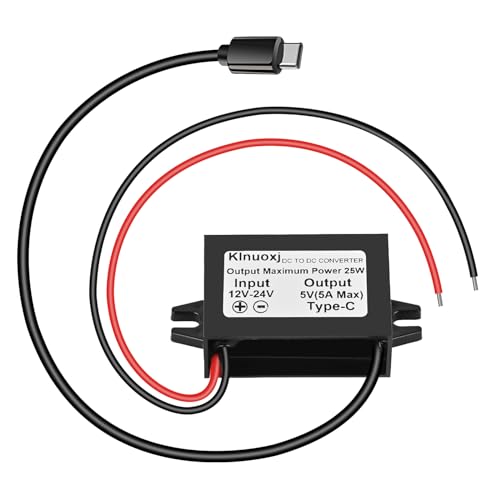 Klnuoxj DC 12V/24V to 5V USB C Step Down Converter Type-C Interface 5A 25W Waterproof Buck Module Power Adapter Compatible with Raspberry Pi 4 Cell Phones 1-Pack