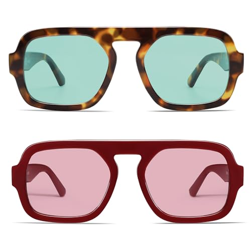 Image of VANLINKER Retro Square Aviator Sunglasses for Women Men 70s Vintage Style Trendy Flat Top Rectangle Sun Glasses VL9826