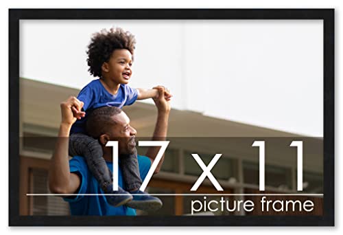 Poster Palooza 17x11 Contemporary Black Complete Wood Picture Frame with UV Acrylic Plexiglass, Foam Board Backing & Hardware Included