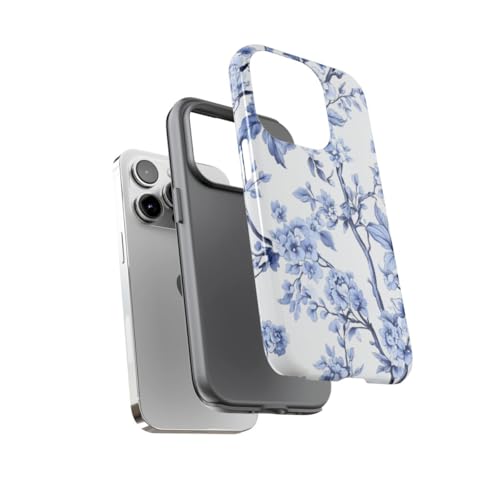 Coque rigide brillante iPhone 14 Pro motif floral bleu premium - 3