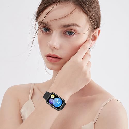 Wownadu Bracelets Compatible pour Huawei Watch Fit 2 / Active/Elegant Bracelet, Silicone Remplacement Band pour Femme Homme Noir,(Pas de Montre) – vue 6