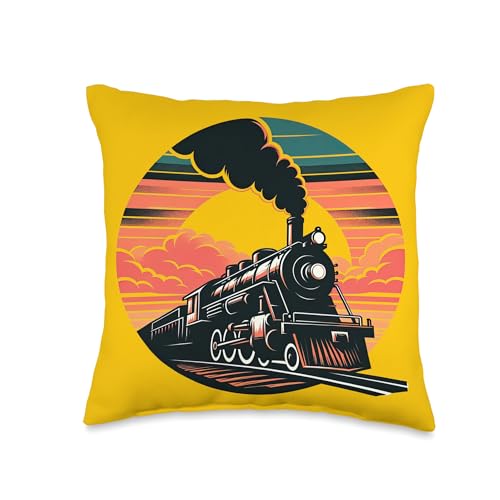 Vintage Steam Engine Train Locomotive Cool Sunset Railroad Throw Pillow