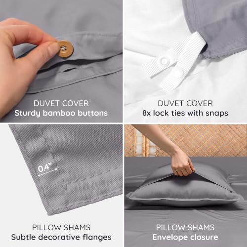 Image of Bambaw 100% Viscose Derived from Bamboo Duvet Cover Queen Size - 3 Pieces Cooling Duvet Cover Queen Set, Soft Duvet Cover Queen Size Set, Luxury Bedding Set, No Comforter (Dark Gray)