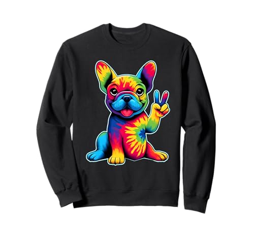 French Bulldog Tie Dye Frenchie Dog Lovers Peace Sign Hippie Sweatshirt
