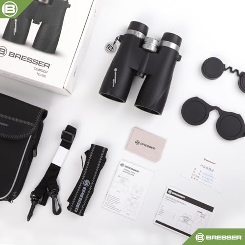 Image of BRESSER 10x50 Binoculars for Adults, High Power Waterproof Binoculars Telescope for Hunting Bird Watching Travel Football Games with Carrying Case and Strap，FMC Green Film，BAK4 Prism