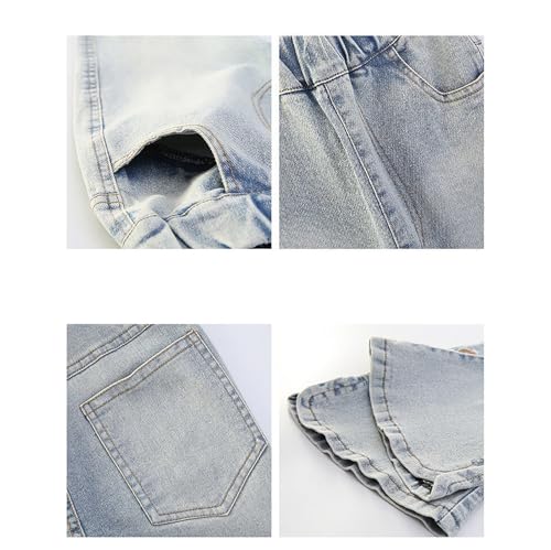 Girls Flared Jeans Straight Leg Baggy Wash Denim Pants 𝗩intage Embroidery Bell Bottom Trousers with Pocket2