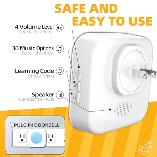 Jsieem DOORBELL-PUSH-BUTTONS Wireless Doorbell 1200 Feet Waterproof Door Bell thumb #4