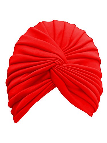 Red Radiant Pleated Turban Head Wrap for Women
