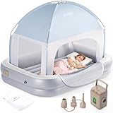 OGERY Inflatable Toddler Travel Bed with Tent, Cordless Rechargeable Electric Pump, Portable Kids Air Mattress with 4-Sided Safety Bumpers for Home, Travel & Camping