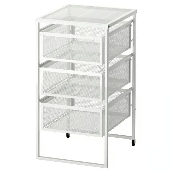 Flaming®LENNART Metal Mesh Storage Drawer Unit, 3 Pull-Out Drawers, Rolling Utility Cart with Wheels for Home, Office, Kitchen, Bathroom & Bedroom, White(34 X 30 X 56 Cm)-image-6