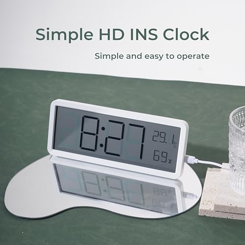 Image of DeWire Temperature and Humidity Monitor Hygrometer with Digital Clock - Large HD INS Display Wall or Desk Clock with Date, Easy Setup, AAA Battery Power