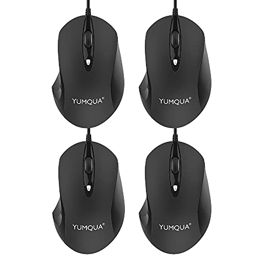 YUMQUA G189 USB Wired Mouse 4 Pack Set, Office & Home Optical Ergonomic Computer Mouse with 4 Adjustable DPI (Up to 1600) for PC Laptop Mac