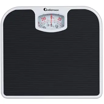 Adamson A21 Analog Scales for Body Weight - Up to 300 LB - New 2024 - Anti-Skid Rubber Surface + Large Numbers - Analog Bathroom Scale - Affordable - Durable with 20-Year Warranty - Black
