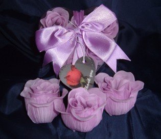 IGC Scented Rose Shaped Soaps in Heart Box - Lavender (Set of 12) with Satin Ribbon & Thank You Card - Wedding Favors