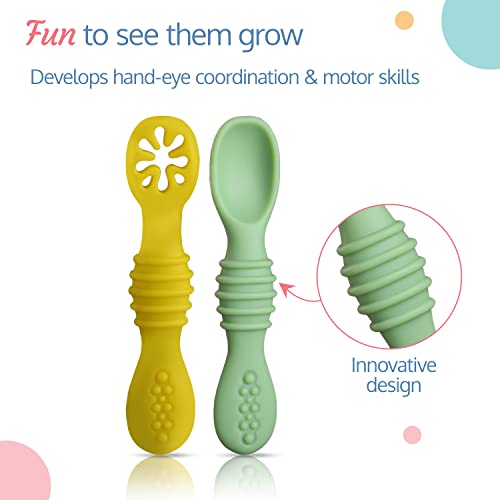 Image of Luvlap Baby - Led Weaning Silicone Spoons, Set of 2, First Stage Self-Feeding Baby Spoon Cum Training Spoons for Self Feeding, 6 M+, Gum Friendly, BPA Free, 11.4 Centimeter (Pack of 2)