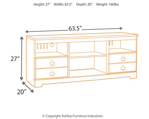 Signature Design By Ashley Willowton Farmhouse Tv Stand With Fireplace Option Fits Tvs Up To 62" With 2 Drawers And 2 Storage Cubbies, Whitewash #TOP2