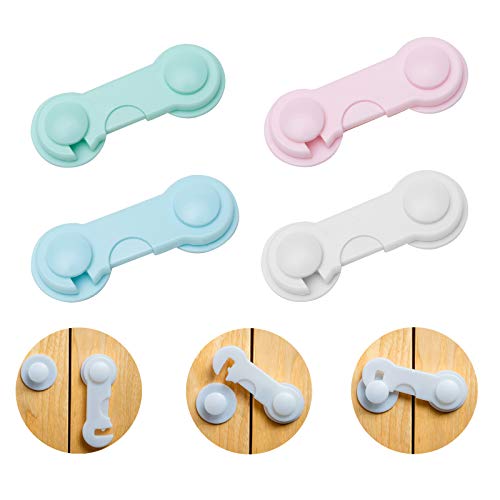 BlueBurps Child Safety Cabinet Locks (4 Packs) with Adhesives for Drawers, Cupboard, Toilet Seat, Fridge Easy to Install No Magnets No Drilling Required Latches