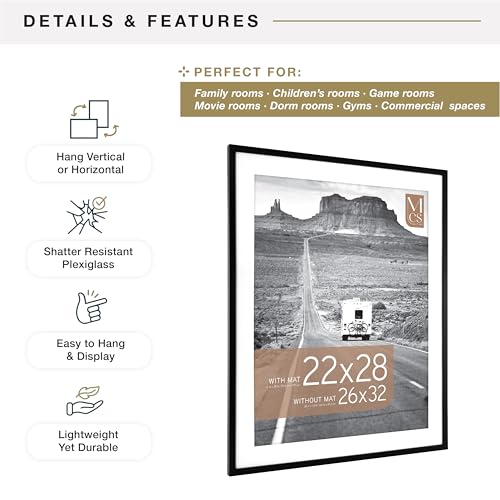 Image of MCS Everline Collection 26x32 Matted Poster Frame with 22x28 Picture Display, Black Vertical & Horizontal Wall Hanging Large Frame for Photos, Posters & Art Prints (1-Pack)
