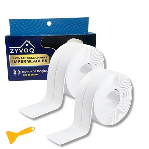 Cinta Selladora Impermeable, 2 ROLLOS Cinta Selladora Baño 3.8x320cm, Cinta Adhesiva Impermeable, Cinta Impermeable Autoadhesiva Baño y Cocina, Rodapies Autoadhesivo, Cinta Selladora bañera ZYVOQ