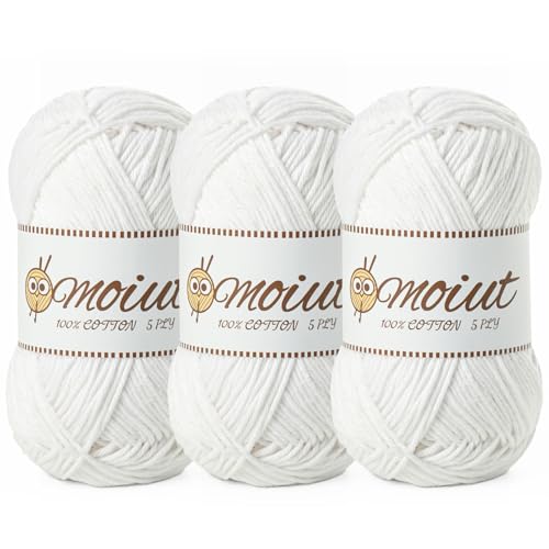 Image of 3 Pack Cotton Yarn for Crocheting, Baby Yarn for Crocheting Soft, 393yds / 5.29oz Fluffy Amigurumi Crochet Yarn, 5 Ply 100% Milk Cotton Yarn for Puzzle、Socks、Clothes(3 Snow White)