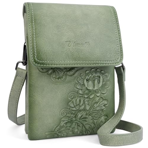 Image of Small Crossbody Bags for Women Trendy Vegan Leather Cell Phone Bag Embossed Flower Design Wallet Purses with Strap