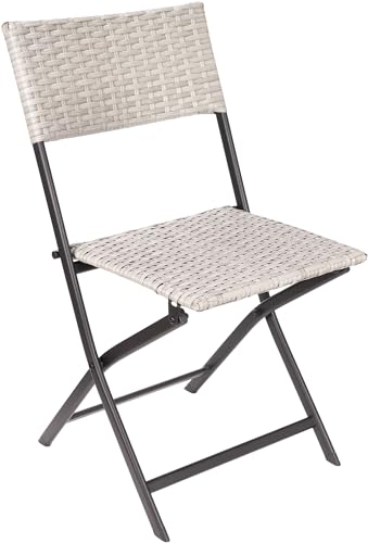 BRUBAKER Gartenstuhl Lugano - Polyrattan Klappstuhl wetterfest und robust - Balkonstuhl klappbar - Campingstuhl für Garten Balkon Terrasse - Camping Stuhl - Grau/Beige