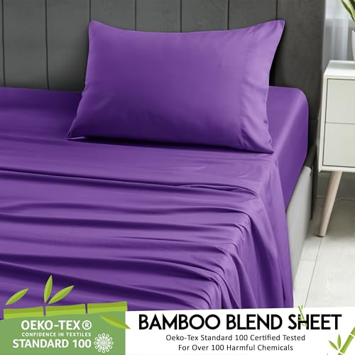 LUX Décor Bamboo Viscose Sheet Sets - Organic 35% Viscose derived from Bamboo Rayon Blend with 65% Polyester - Cooling, Breathable & Soft, Hotel Luxury Experience – Twin, Purple - Image 8