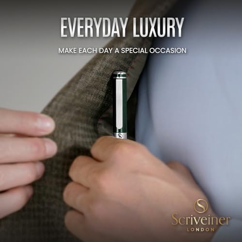 Scriveiner British Racing Green Personalisierter Stift - Atemberaubender Grüner Lack Luxus Mit Chrom Finish, Schmidt Tintenmine, Beste Gravierte Kugelschreiber Geschenk Set, Individuelle Namensgravur